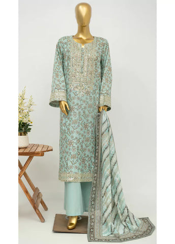 3 Piece Embroidred Stitched Mint Green Color Lawn Suit with Trouser & Dupatta