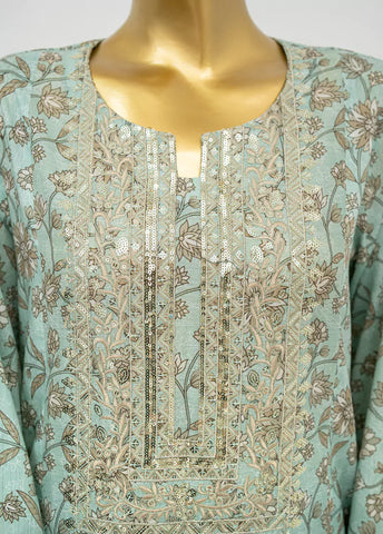 3 Piece Embroidred Stitched Mint Green Color Lawn Suit with Trouser & Dupatta