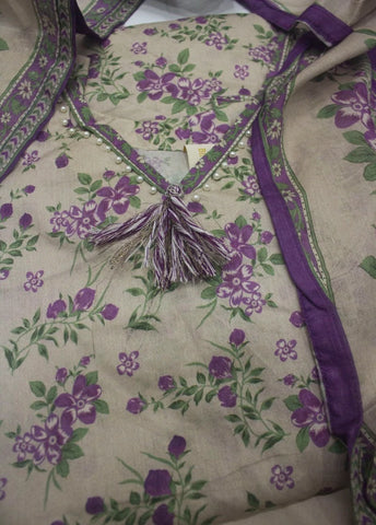 3 Piece Printed Stitched Beige Color Lawn Shirt with Trouser & Dupatta