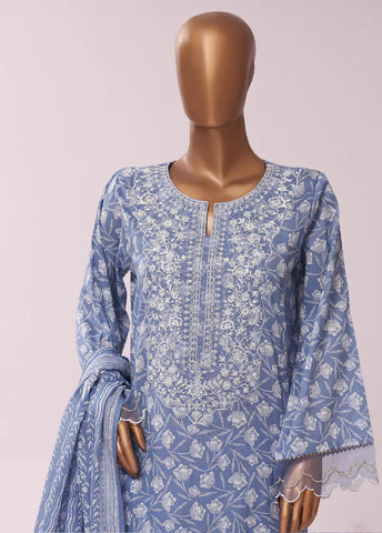3 Piece Embroidred Stitched Lavender Color Cotton Suit with Trouser & Dupatta