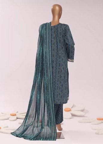 3 Piece Embroidred Stitched Teal Color Cotton Suit with Trouser & Dupatta