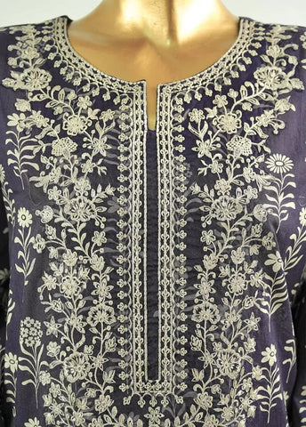 3 Piece Embroidred Stitched Purple Color Cotton Suit with Trouser & Dupatta