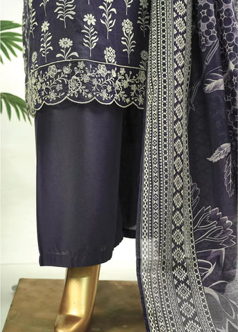 3 Piece Embroidred Stitched Purple Color Cotton Suit with Trouser & Dupatta