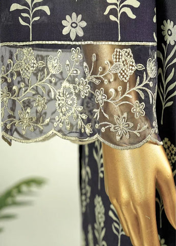 3 Piece Embroidred Stitched Purple Color Cotton Suit with Trouser & Dupatta