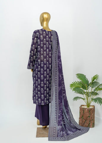 3 Piece Printed Stitched Purple Color Lawn Shirt with Trouser & Dupatta