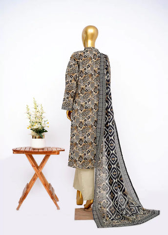 3 Piece Printed Stitched Brown Color Lawn Shirt with Trouser & Dupatta