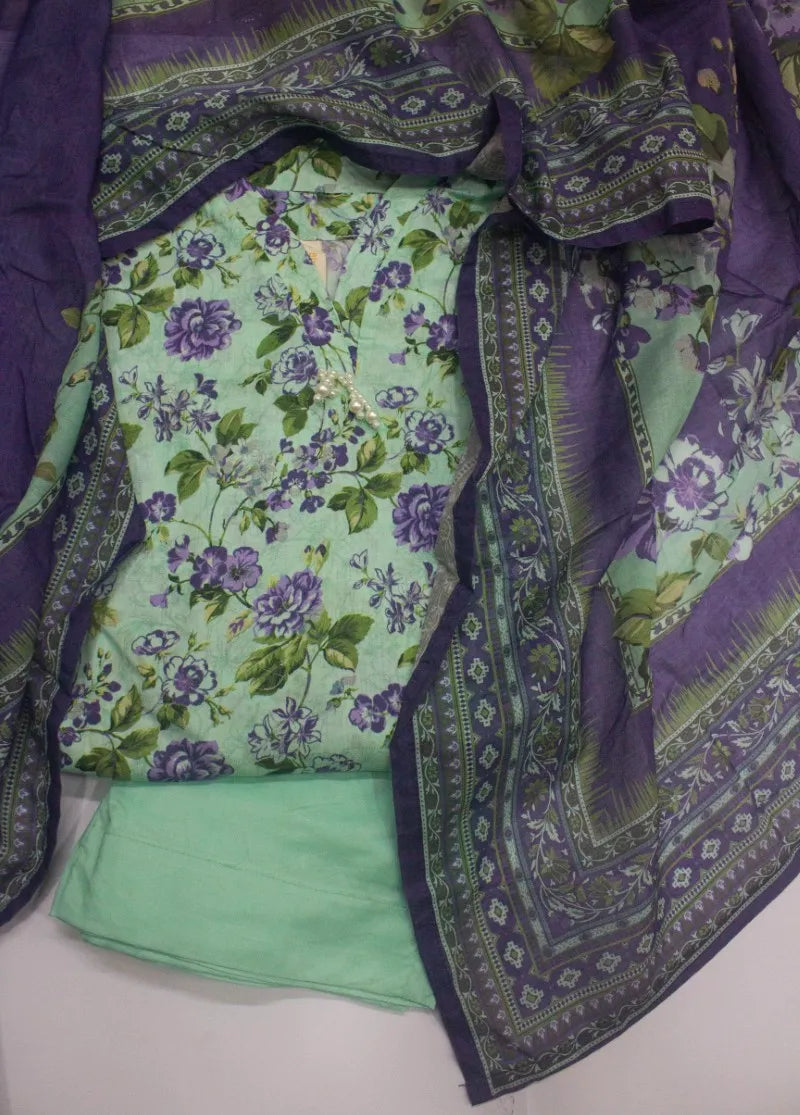 3 Piece Printed Stitched Seafoam Green Color Lawn Shirt with Trouser & Dupatta