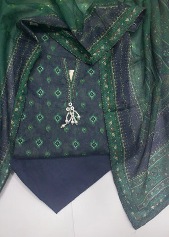 3 Piece Printed Stitched Navy Blue Color Lawn Shirt with Trouser & Dupatta