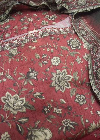 3 Piece Printed Stitched Watermelon Red Color Lawn Shirt with Farshi Shalwar & Dupatta