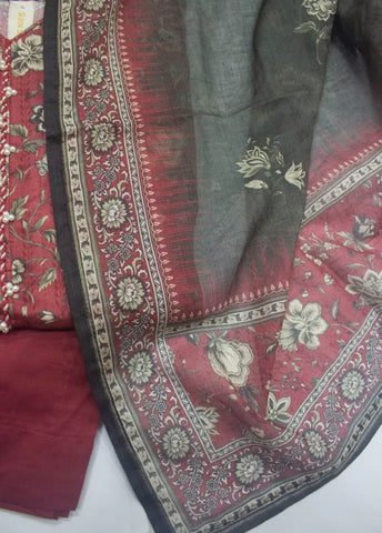 3 Piece Printed Stitched Watermelon Pink Color Lawn Shirt with Trouser & Dupatta