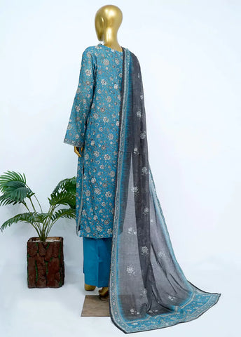 3 Piece Printed Stitched Blue Color Lawn Shirt with Trouser & Dupatta