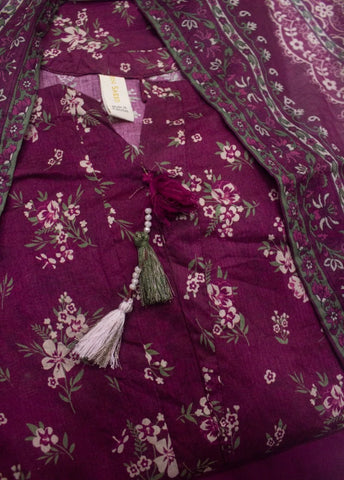3 Piece Printed Stitched Plum Color Lawn Shirt with Trouser & Dupatta