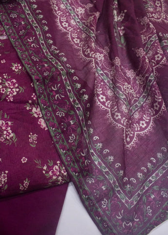 3 Piece Printed Stitched Plum Color Lawn Shirt with Trouser & Dupatta