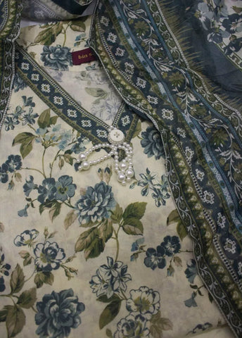 3 Piece Printed Stitched Off White Color Lawn Shirt with Trouser & Dupatta