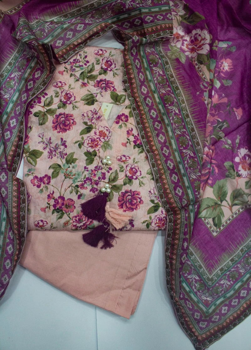 3 Piece Printed Stitched MultiColor Lawn Shirt with Trouser & Dupatta