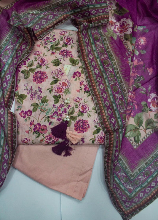 3 Piece Printed Stitched MultiColor Lawn Shirt with Trouser & Dupatta