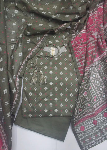 3 Piece Printed Stitched Grey Color Lawn Shirt with Trouser & Dupatta