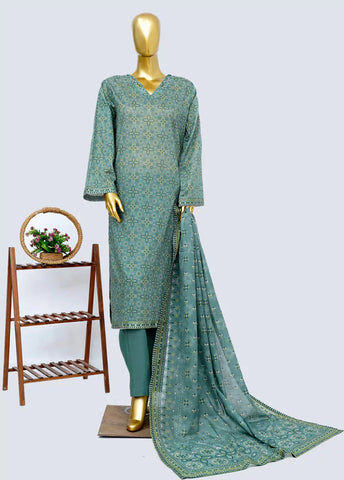 3 Piece Printed Stitched Blue Color Lawn Shirt with Trouser & Dupatta