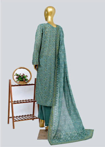 3 Piece Printed Stitched Blue Color Lawn Shirt with Trouser & Dupatta