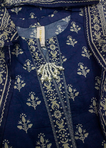 3 Piece Printed Stitched Navy Blue Color Lawn Shirt with Trouser & Dupatta