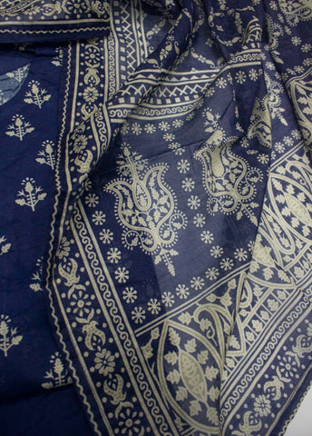 3 Piece Printed Stitched Navy Blue Color Lawn Shirt with Trouser & Dupatta