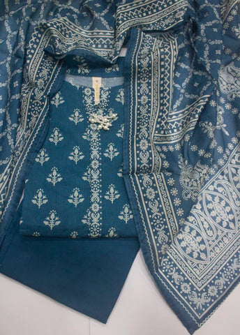 3 Piece Printed Stitched Blue Color Lawn Shirt with Trouser & Dupatta