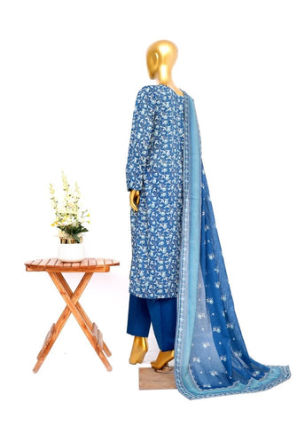 3 Piece Printed Stitched Blue Color Lawn Shirt with Trouser & Dupatta