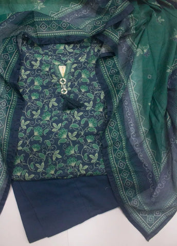 3 Piece Printed Stitched Navy Blue & Green Color Lawn Shirt with Trouser & Dupatta