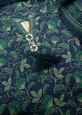 3 Piece Printed Stitched Navy Blue & Green Color Lawn Shirt with Trouser & Dupatta