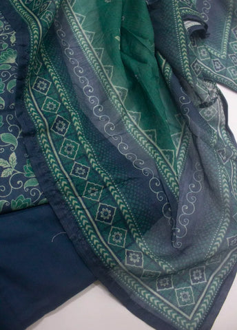 3 Piece Printed Stitched Navy Blue & Green Color Lawn Shirt with Trouser & Dupatta