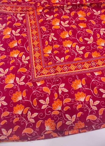 3 Piece Printed Stitched Red Color Lawn Shirt with Farshi Shalwar & Dupatta