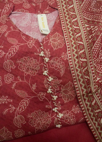 3 Piece Printed Stitched Rust Color Lawn Shirt with Trouser & Dupatta