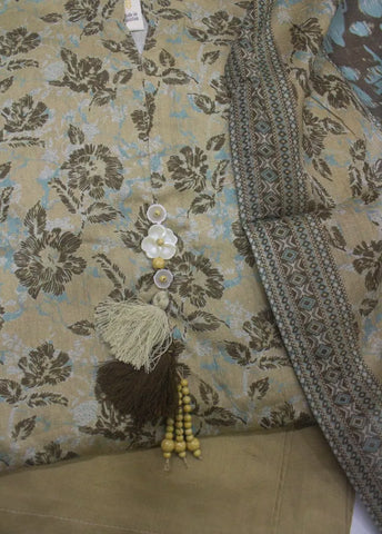 3 Piece Printed Stitched Lime Yellow Color Lawn Shirt with Trouser & Dupatta
