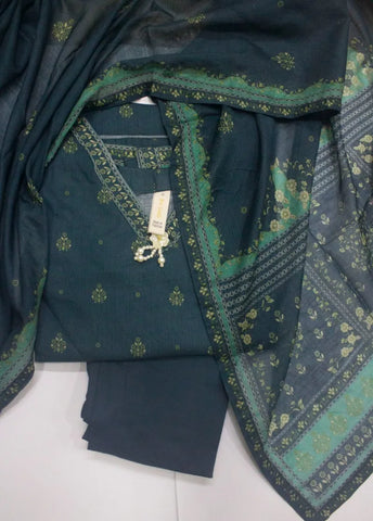 3 Piece Printed Stitched Ocean Blue Color Lawn Shirt with Trouser & Dupatta