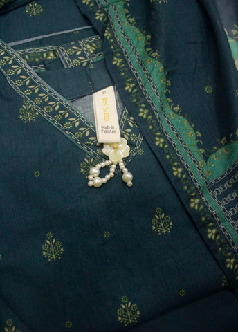 3 Piece Printed Stitched Ocean Blue Color Lawn Shirt with Trouser & Dupatta