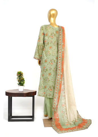 3 Piece Printed Stitched Pista Green Color Lawn Shirt with Trouser & Dupatta