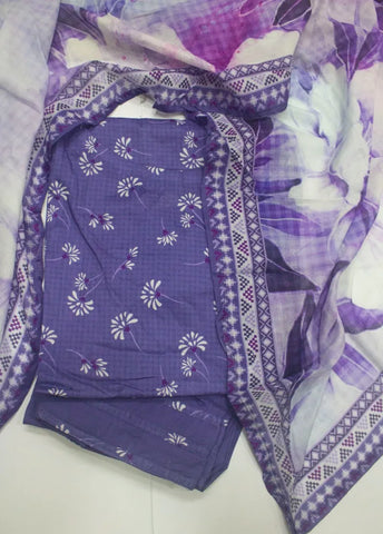 3 Piece Printed Stitched Purple Color Lawn Shirt with Farshi Shalwar & Dupatta