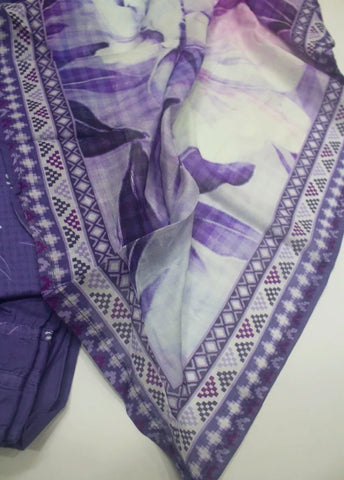 3 Piece Printed Stitched Purple Color Lawn Shirt with Farshi Shalwar & Dupatta