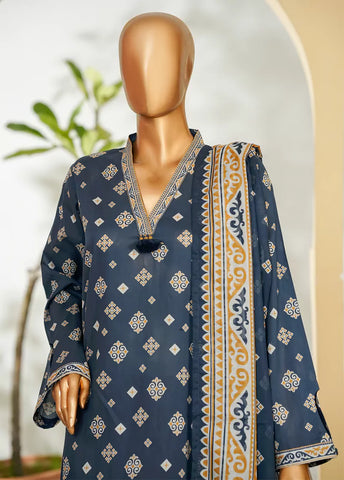 3 Piece Printed Navy Blue Color Lawn Shirt with Trouser & Dupatta