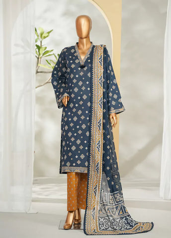 3 Piece Printed Navy Blue Color Lawn Shirt with Trouser & Dupatta