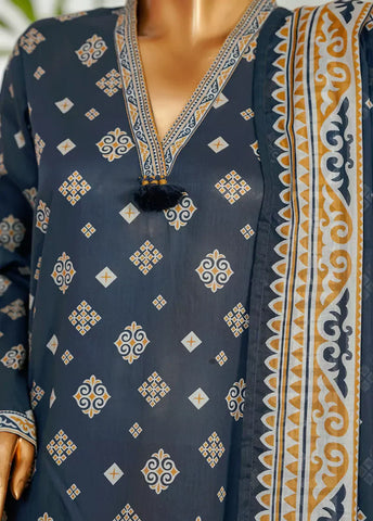 3 Piece Printed Navy Blue Color Lawn Shirt with Trouser & Dupatta