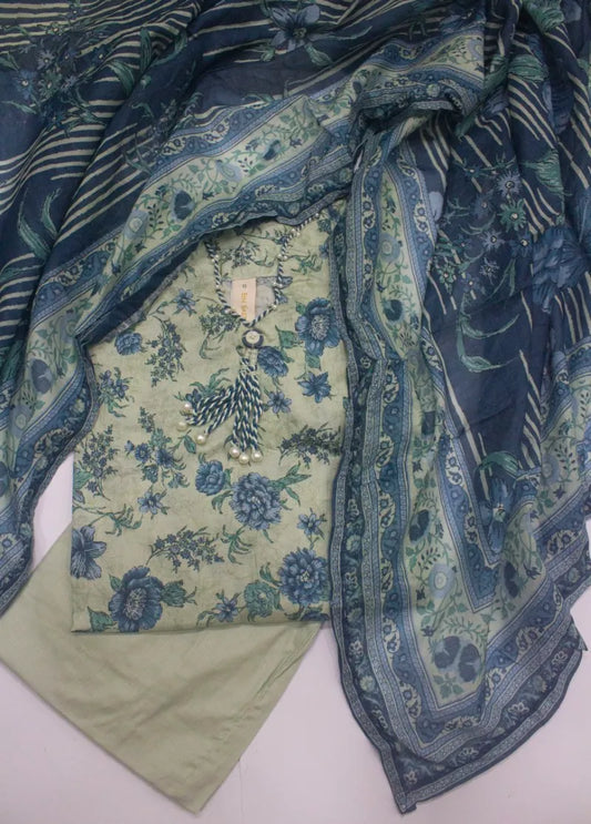 3 Piece Printed Stitched Beige Color Lawn Shirt with Trouser & Dupatta