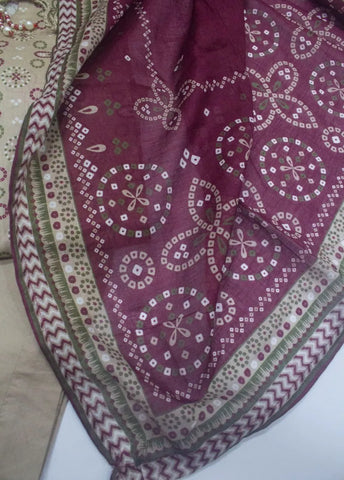 3 Piece Printed Stitched Beige Color Lawn Shirt with Trouser & Dupatta