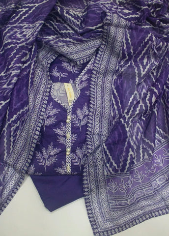3 Piece Printed Stitched Purple Color Lawn Shirt with Trouser & Dupatta