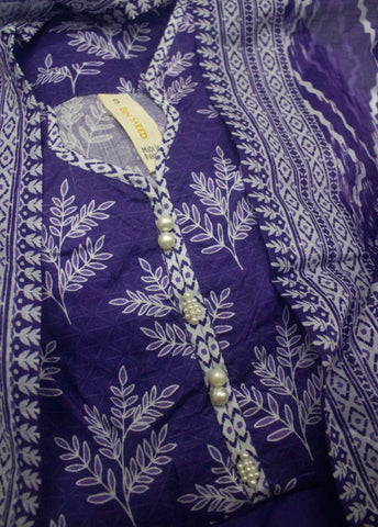 3 Piece Printed Stitched Purple Color Lawn Shirt with Trouser & Dupatta