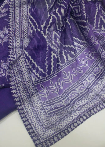 3 Piece Printed Stitched Purple Color Lawn Shirt with Trouser & Dupatta