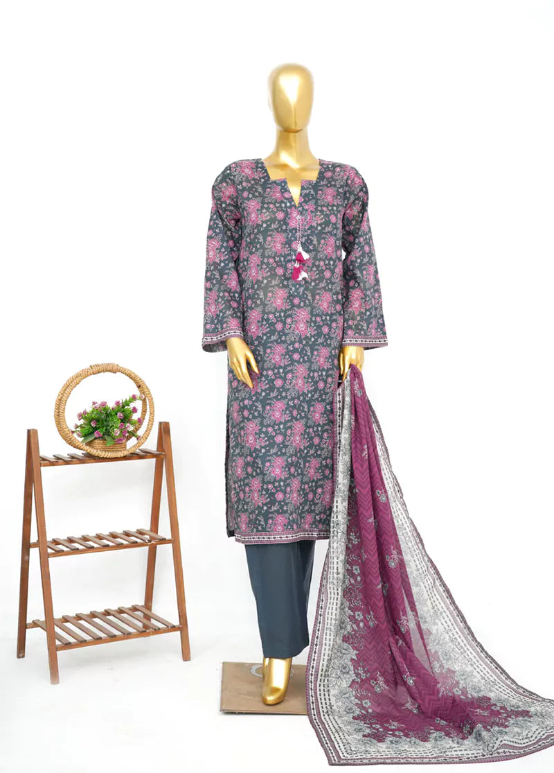 3 Piece Printed Stitched MultiColor Lawn Shirt with Trouser & Dupatta