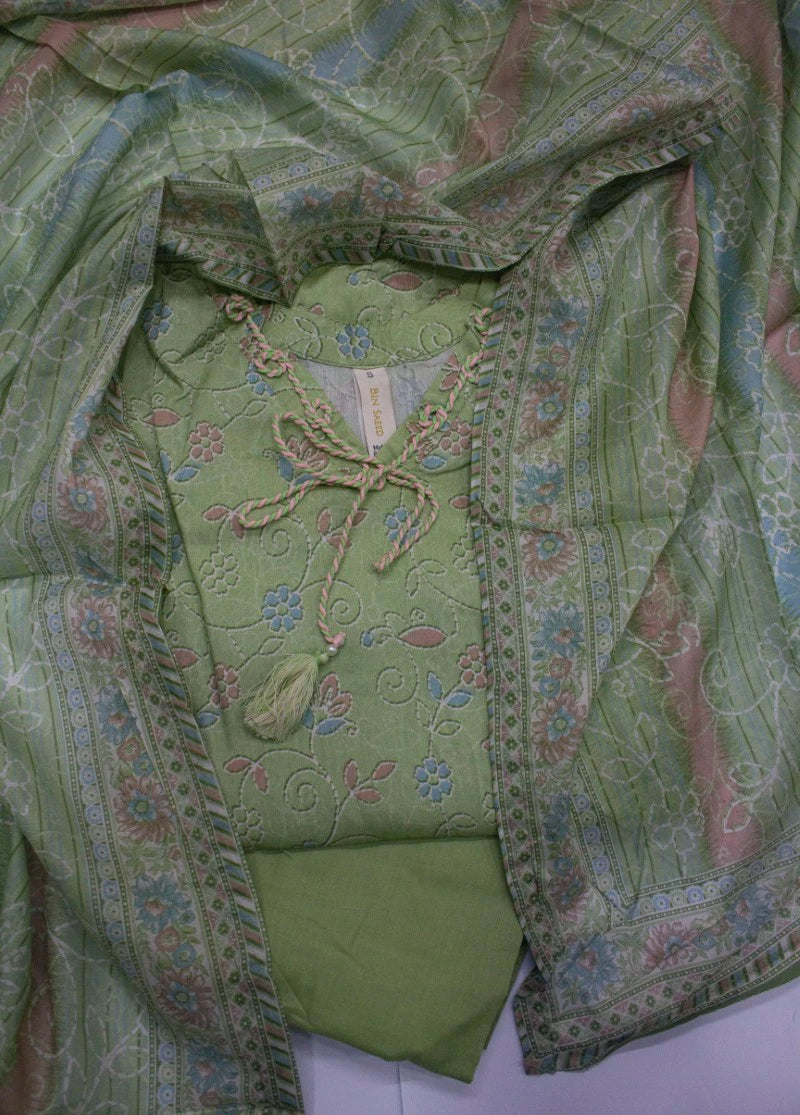 3 Piece Printed Stitched Pastel Green Color Lawn Shirt with Trouser & Dupatta
