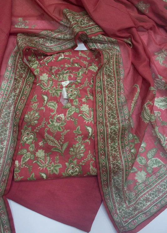 3 Piece Printed Stitched Watermelon Red Color Lawn Shirt with Trouser & Dupatta