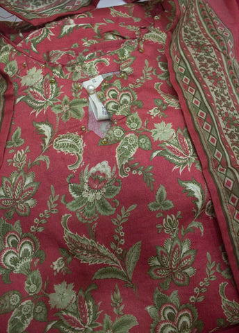 3 Piece Printed Stitched Watermelon Red Color Lawn Shirt with Trouser & Dupatta